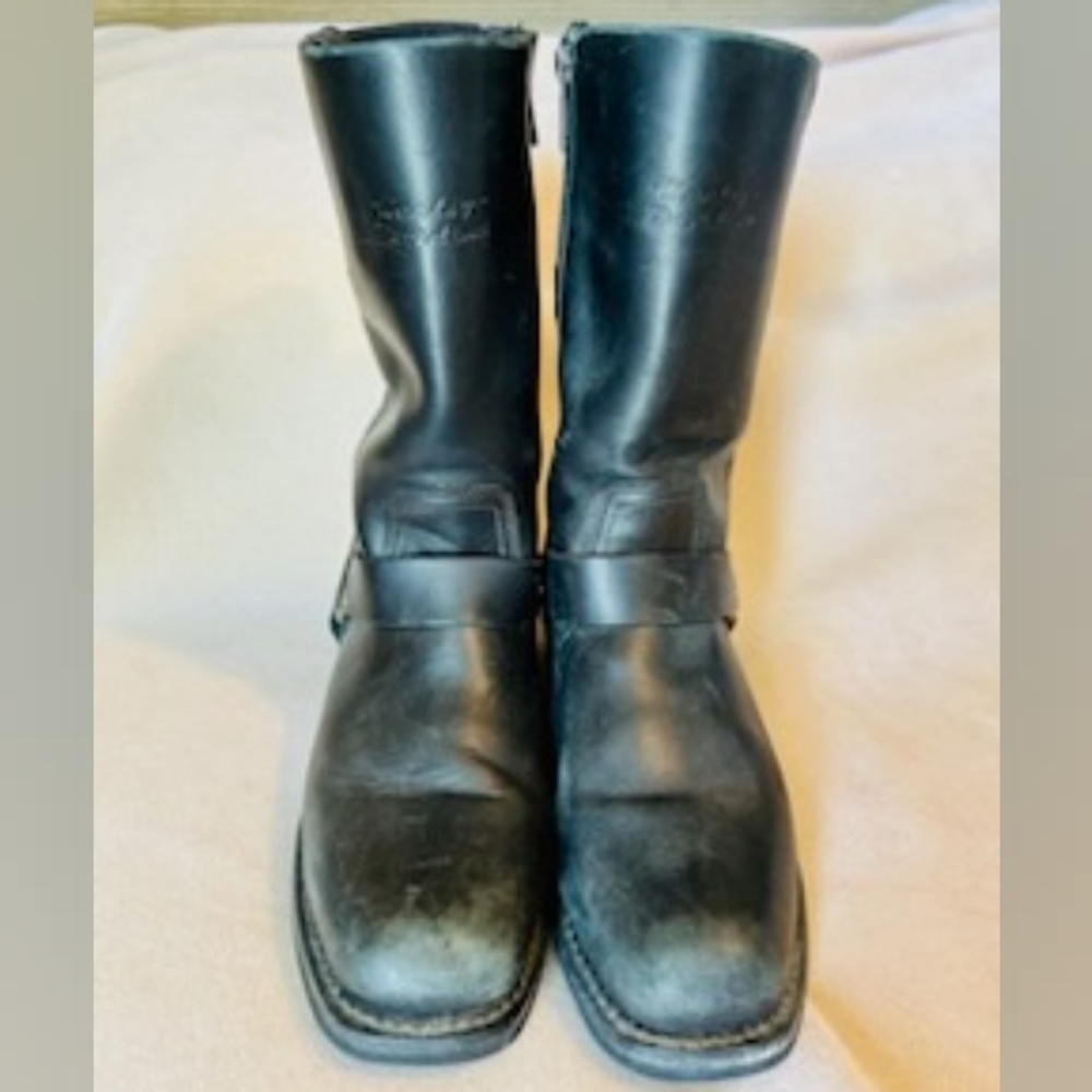 VTG Harley-Davidson Genuine Black Leather Zip Boots
